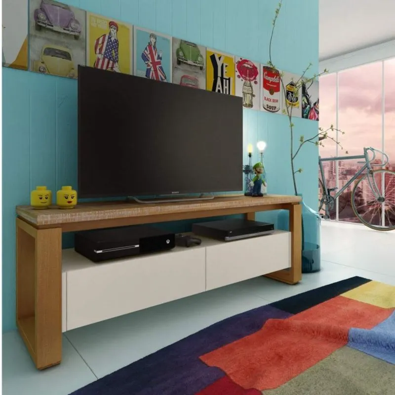 Rack para TV até 55 Polegadas 2 Gavetas Loft Artemobili Branco/Garapa