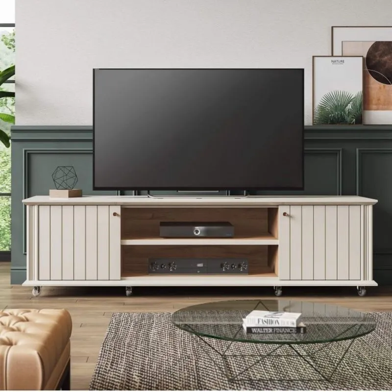 Rack Bancada para TV até 60 Polegadas 2 Portas Belize Permóbili Off White/Savana