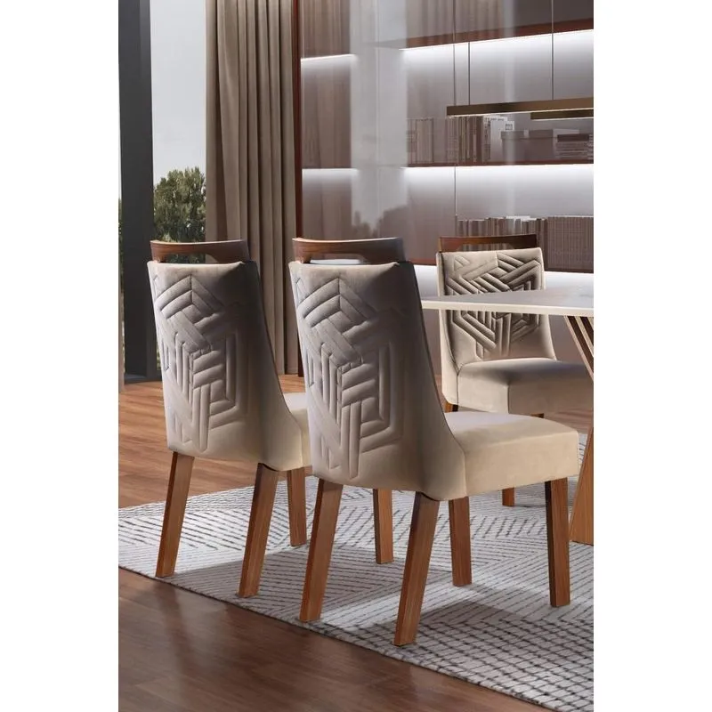 Conjunto 2 Cadeiras Kioto Lj Móveis Castanho Prêmio/Suede Creme