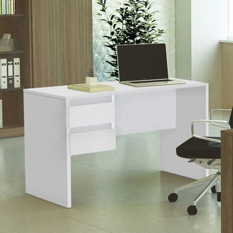 Escrivaninha Para Escritório 2 Gavetas 120cm Branca Branca