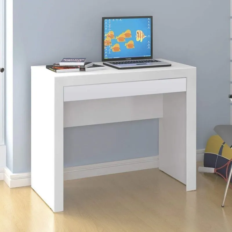 Escrivaninha 90cm 1 Gaveta Com Divisória Mc-173 Ditália Móveis Branco