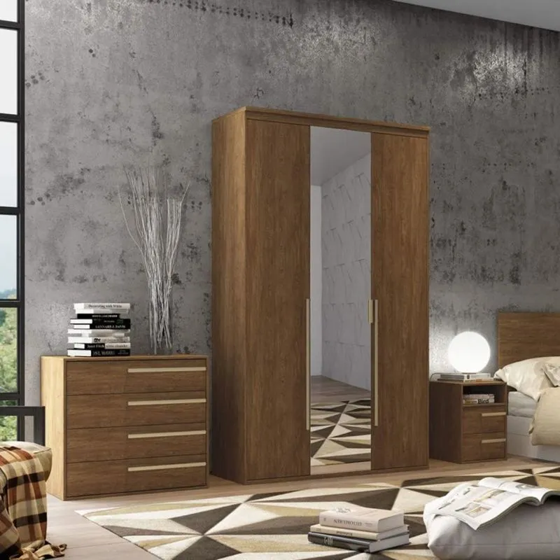 Guarda Roupa Solteiro com Espelho 3 Portas 3 Gavetas Originale Belmax Álamo