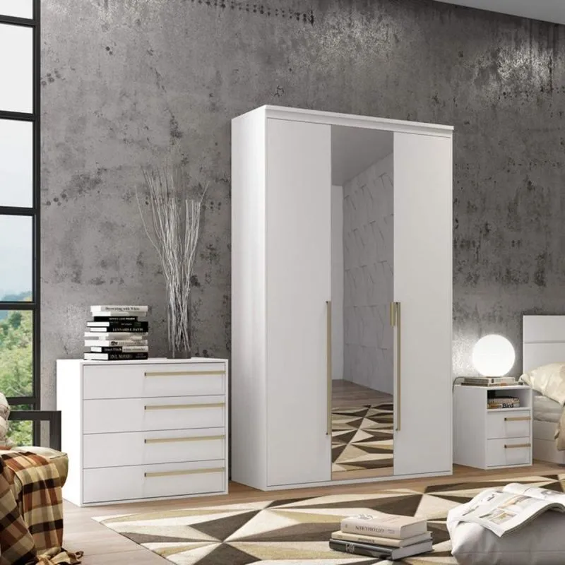 Guarda Roupa Solteiro com Espelho 3 Portas 3 Gavetas Originale Belmax Branco