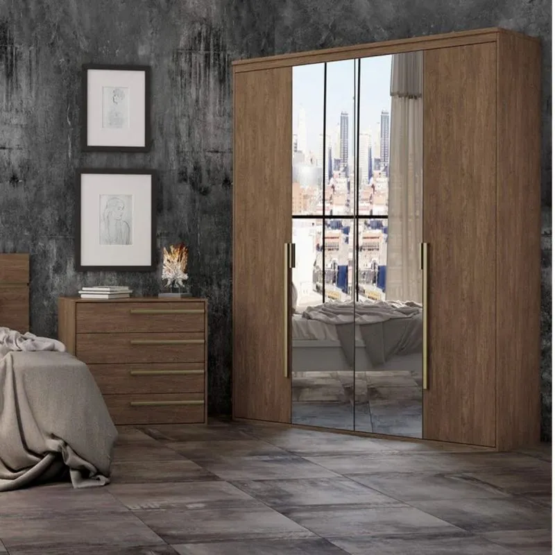 Guarda Roupa Casal com Espelho 4 Portas 3 Gavetas Originale Belmax Ébano