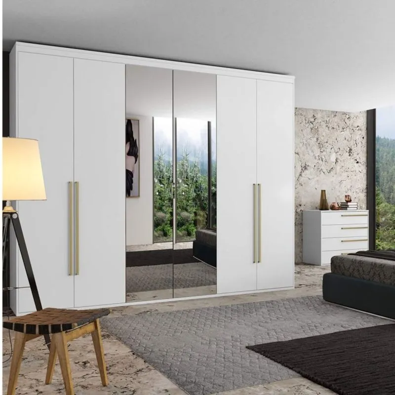 Guarda Roupa Casal com Espelho 6 Portas 6 Gavetas 267cm Originale Belmax Branco