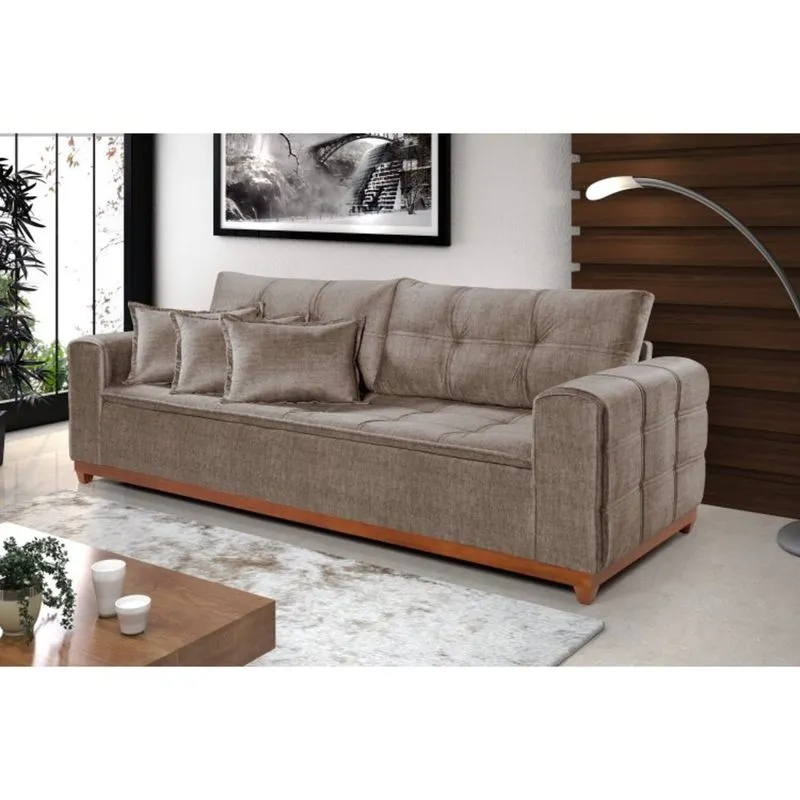 Sofá 3 Lugares Suede Aveludado 230cm Atenas Império Estofados Marrom Mescla