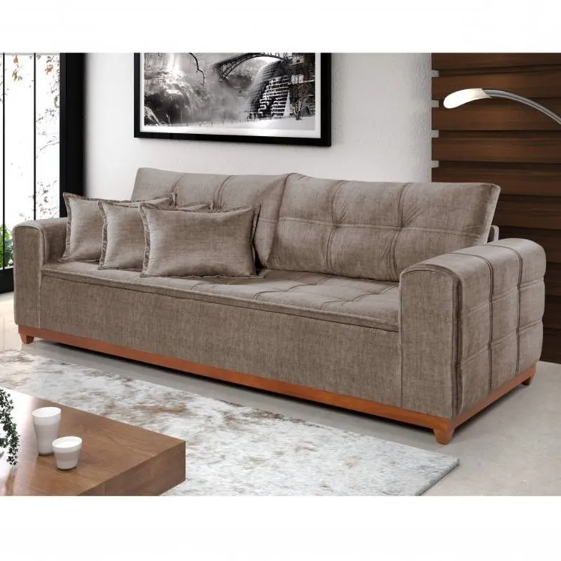 Sofá 3 Lugares Suede Aveludado 200cm Atenas Império Estofados Marrom Mescla