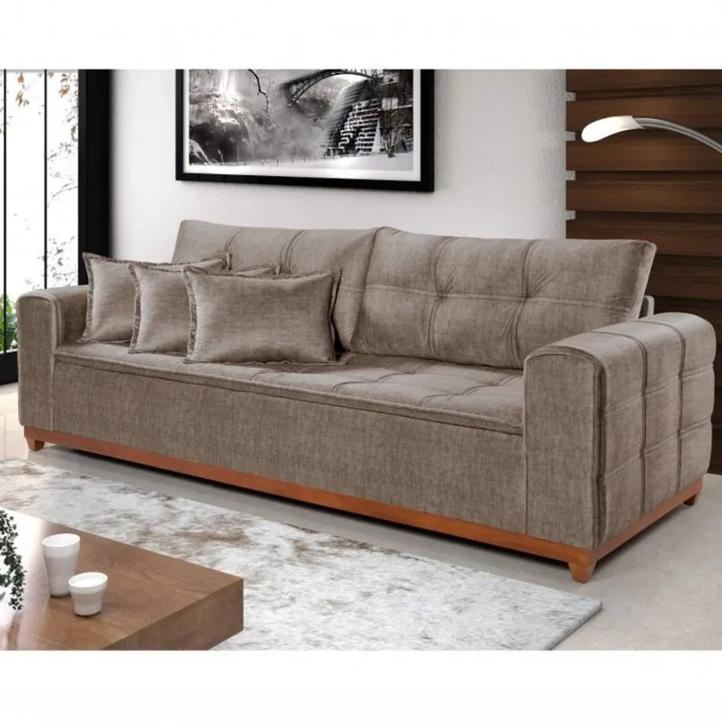 Sofá 3 Lugares Suede Aveludado 170cm Atenas Império Estofados Marrom Mescla