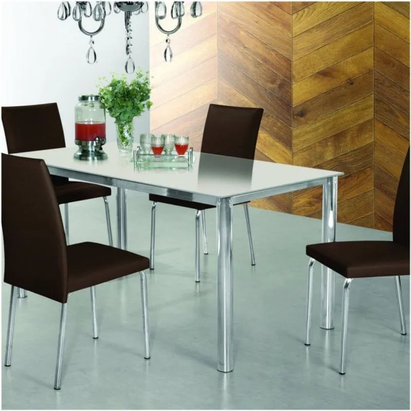 Conjunto Sala de Jantar com Mesa Tampo de Vidro Daiane e 4 Cadeiras Viana New Espresso Móveis Marrom/Off White