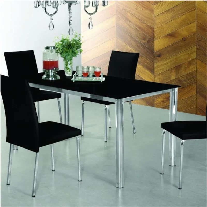 Conjunto Sala de Jantar com Mesa Tampo de Vidro Daiane e 4 Cadeiras Viana New Espresso Móveis Cromado/Preto