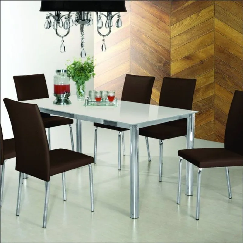 Conjunto Sala de Jantar com Mesa Tampo de Vidro Diana e 4 Cadeiras Viana New Espresso Móveis Marrom/Off White