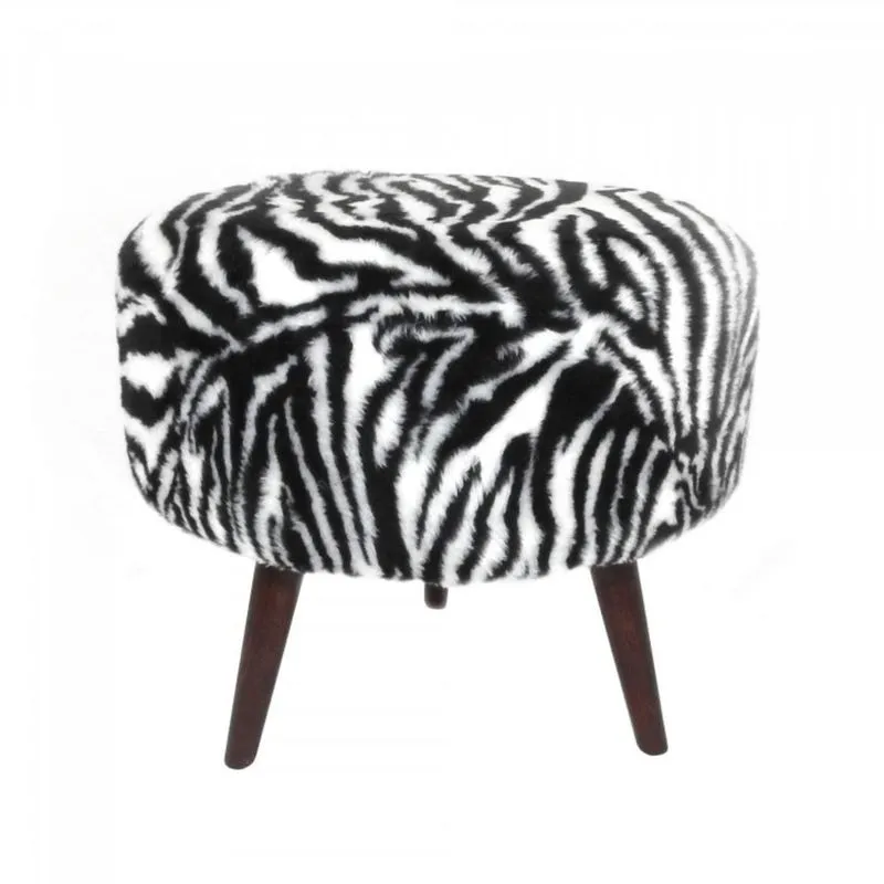 Puff Decorativo Base em Madeira Tecno Mobili Preto/Branco/Castanho