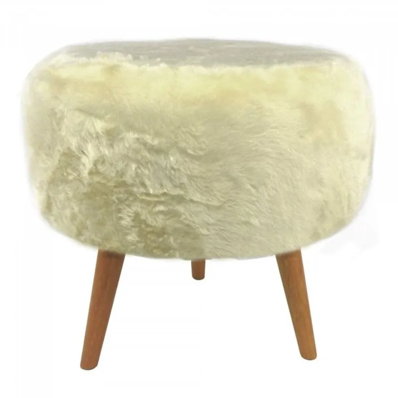 Puff Decorativo Base em Madeira Tecno Mobili Bege Claro/Natural