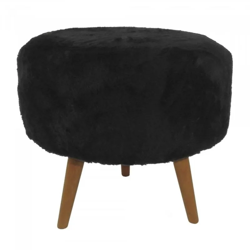 Puff Decorativo Base em Madeira Tecno Mobili Preto/Natural