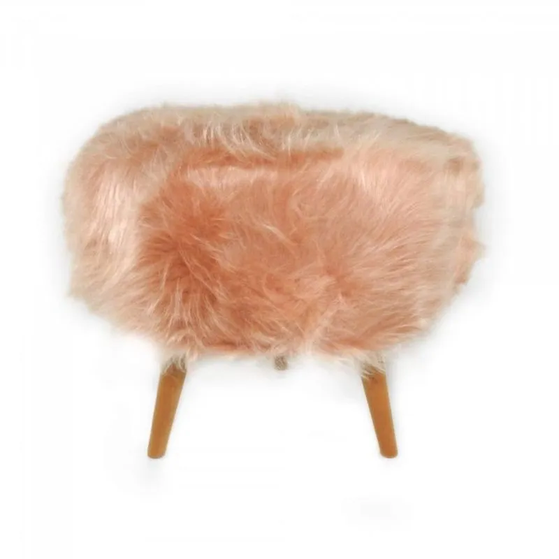 Puff Decorativo Base em Madeira Tecno Mobili Rosa/Natural