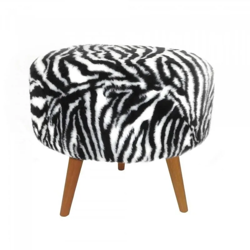 Puff Decorativo Base em Madeira Tecno Mobili Branco/Preto/Natural