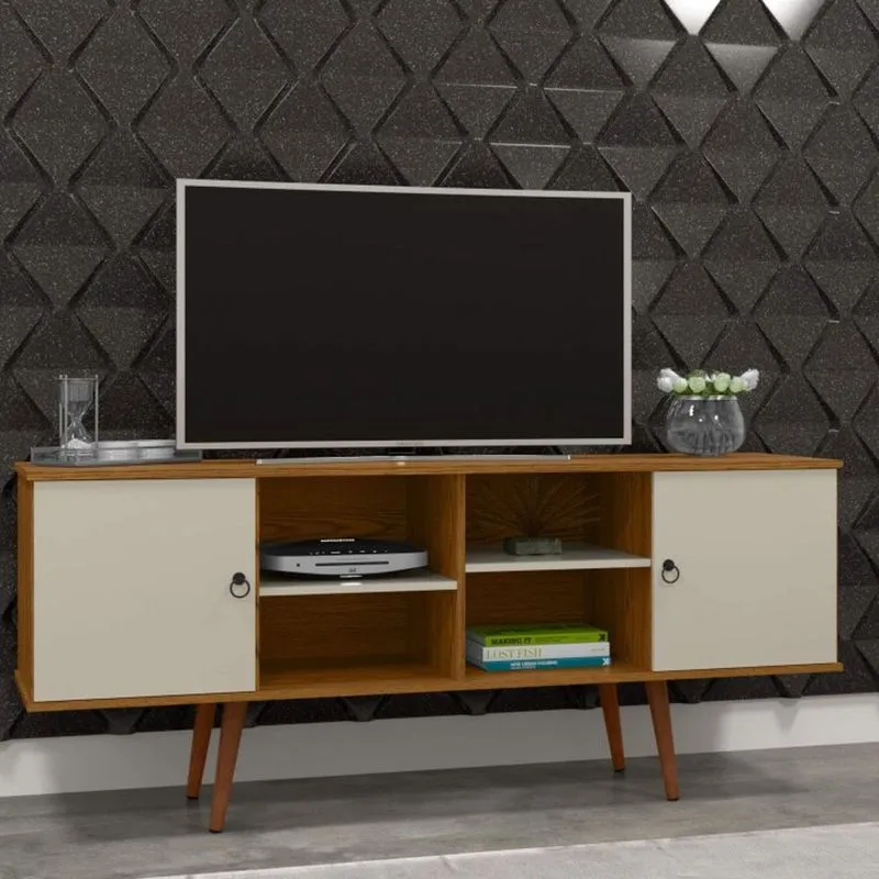 Rack para TV até 47 Polegadas Retrô Estrela Patrimar Móveis Cumaru/Off White