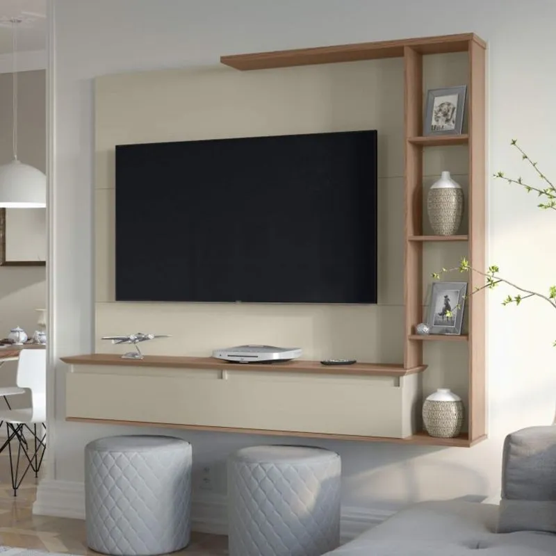 Painel para TV até 52 Polegadas 1 Porta 4 Nichos Sublime Patrimar Móveis Off White/Canelato