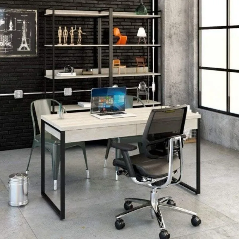 Escrivaninha Mesa Escritório Kuadra 2 Gavetas 135cm Industrial Snow Bege Snow