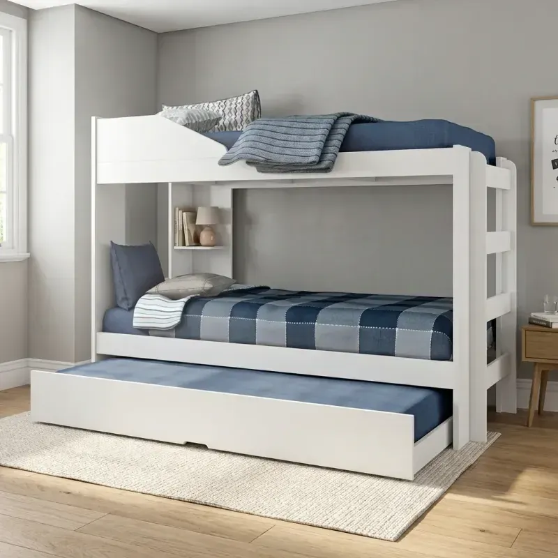 Treliche Solteiro com Cama Auxiliar, Prateleira e Proteção Antiqueda Indy Branco Branco