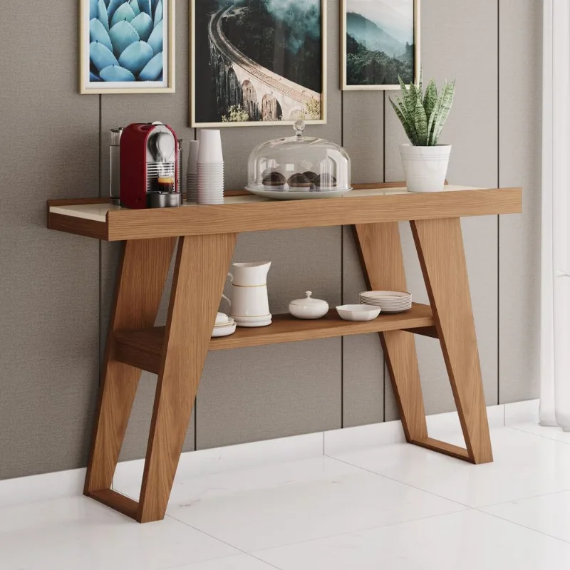 Aparador para Sala 1 Prateleira MDP Nature Off White 136cm Menphis Marrom Nature/Off White
