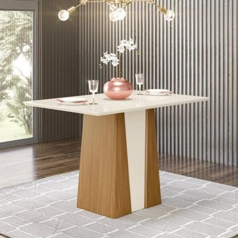 Mesa de Jantar 4 Lugares Retangular Orus Branco/Nature/Off White Nature/Off White