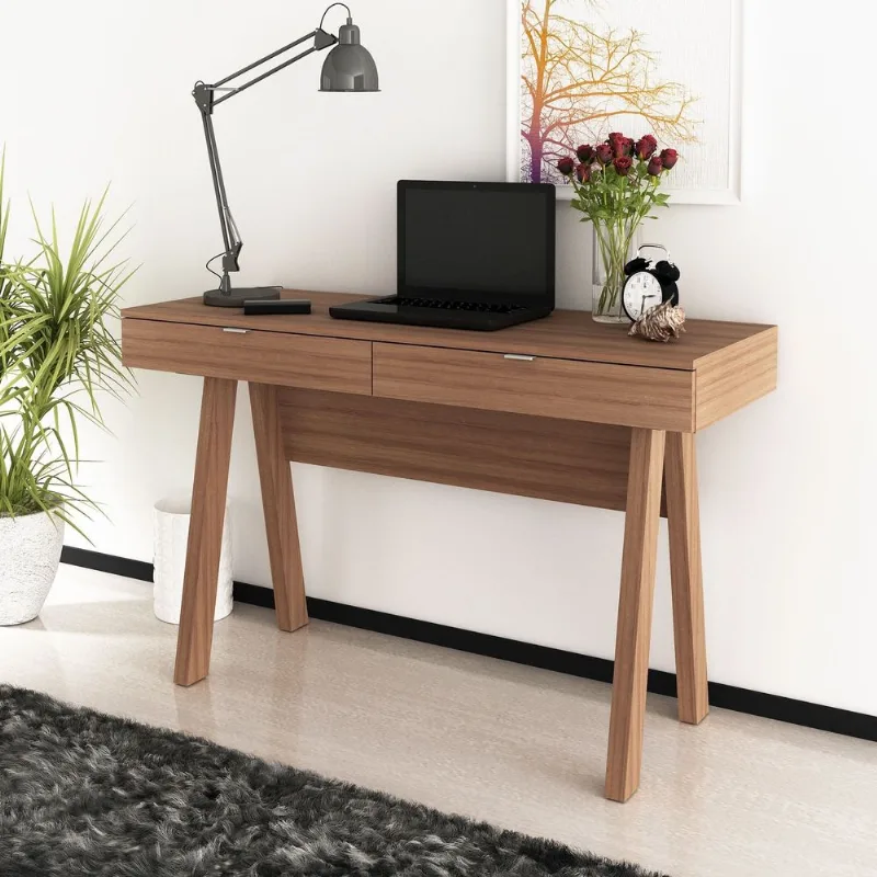Escrivaninha Mesa Escritório Me 4128 2 Gavetas 120cm Amendoa Marrom Amendoa