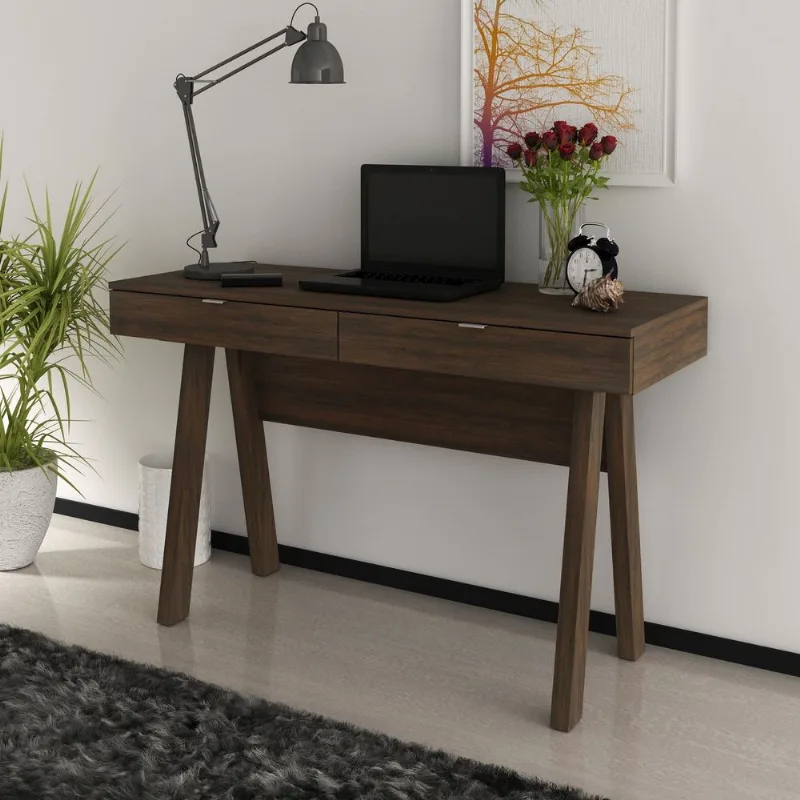 Escrivaninha Mesa Escritório Me 4128 2 Gavetas 120cm Rustico Marrom Rústico
