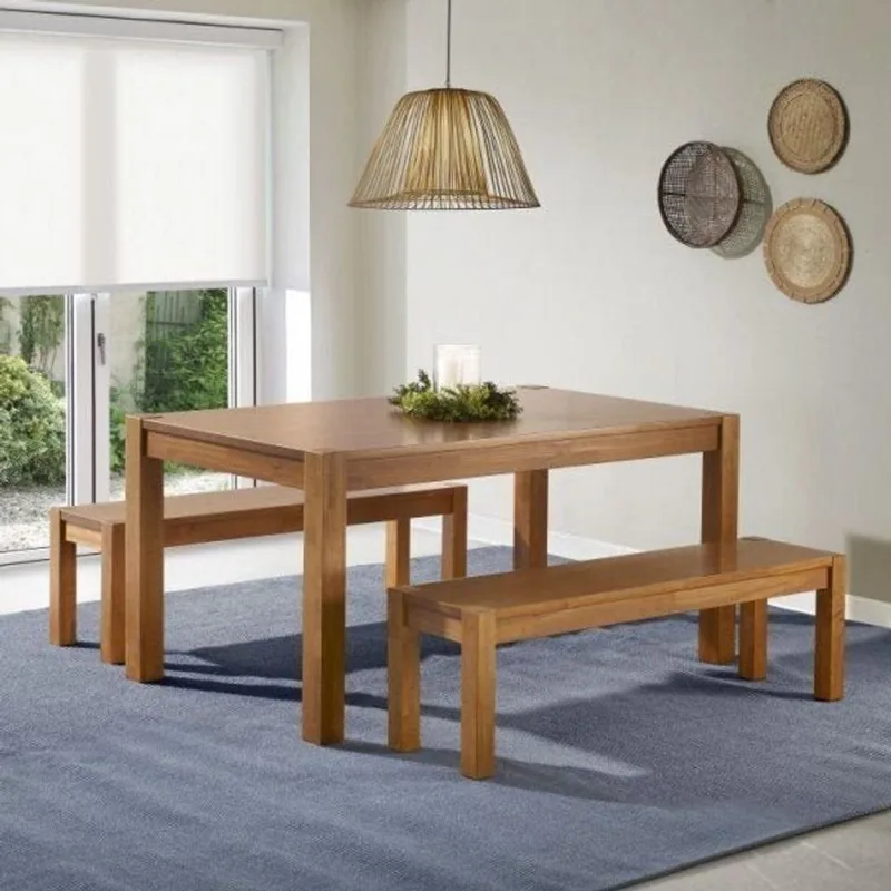 Mesa de Jantar Madeira Maciça com 2 Bancos Primavera CabeCasa MadeiraOriginals Marrom Marrom