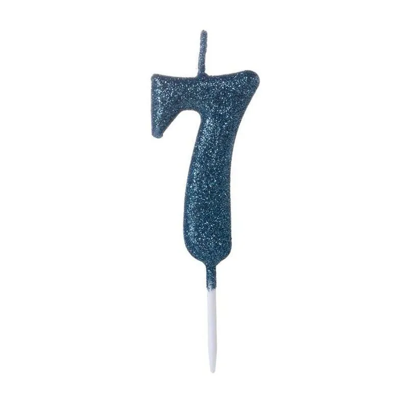 Vela Pequena Glitter Azul Número 7 - 1 Un