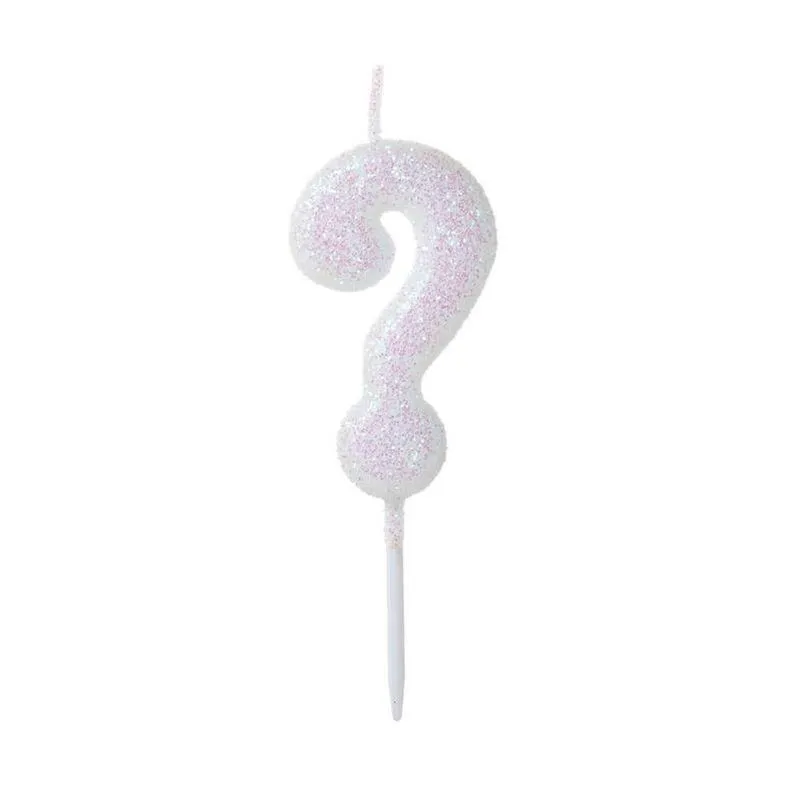 Vela Pequena Glitter Branca Interrogação - 1 Un