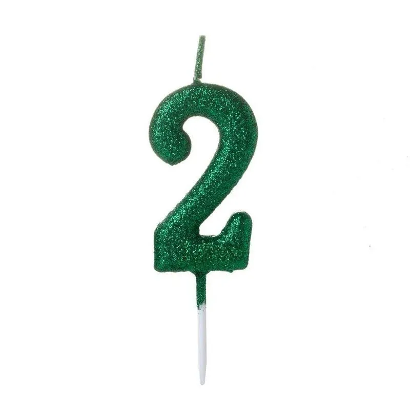 Vela Pequena Glitter Verde Número 2 - 1 Un
