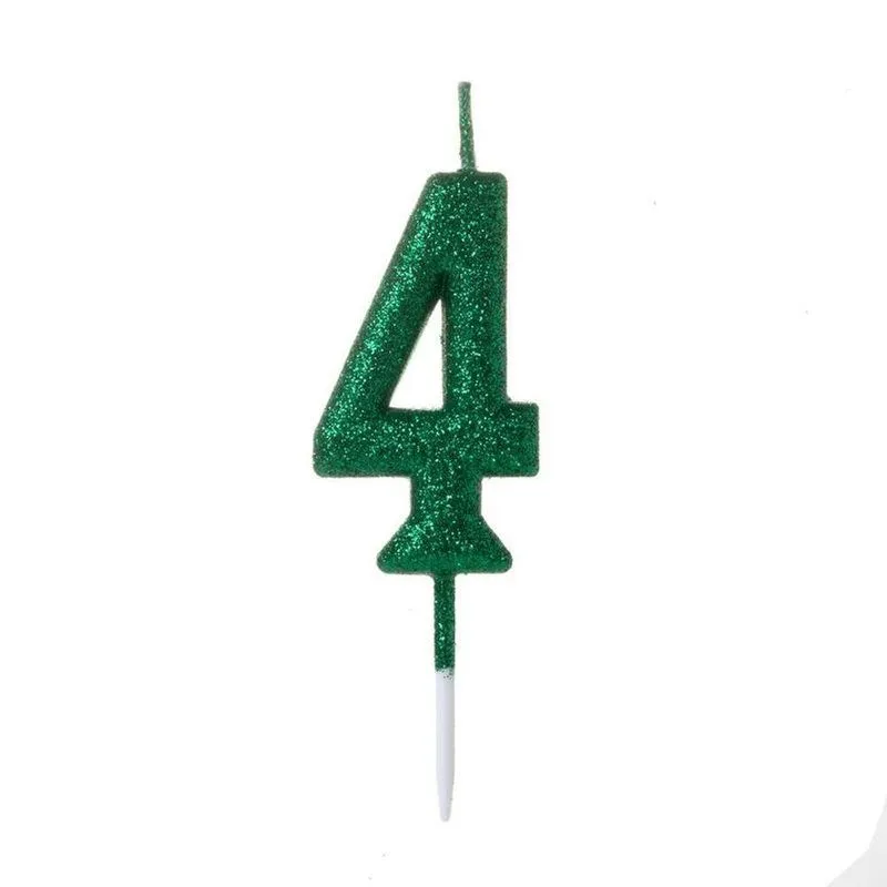 Vela Pequena Glitter Verde Número 4 - 1 Un