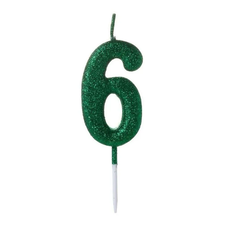 Vela Pequena Glitter Verde Número 6 - 1 Un