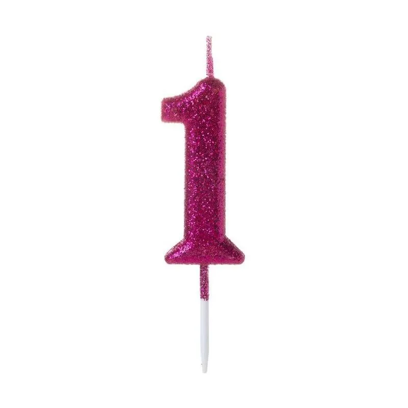 Vela Pequena Glitter Rosa Número 1 - 1 Un