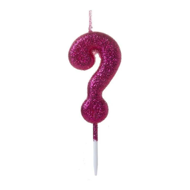 Vela Pequena Glitter Rosa Interrogação - 1 Un