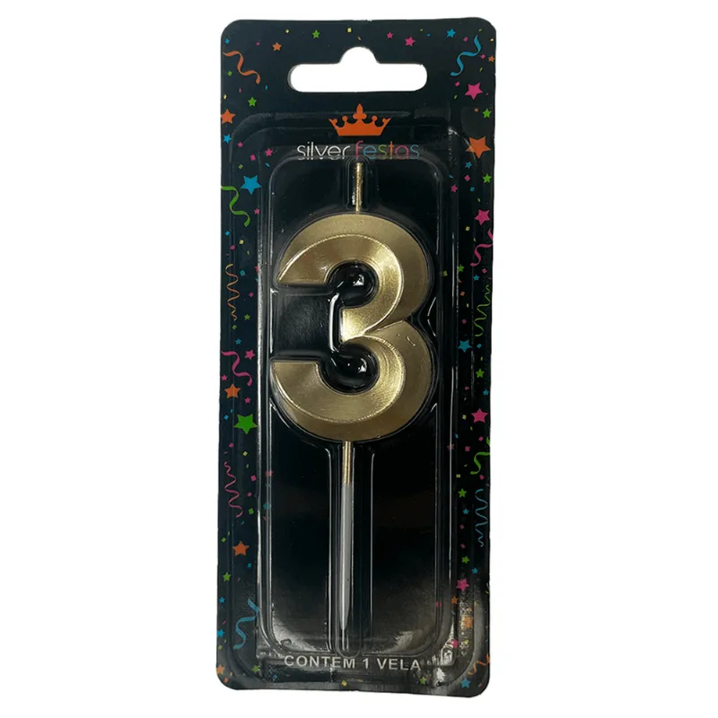 VELA DESIGN 5CM DOURADA N.3 VDD03 ÚNICA
