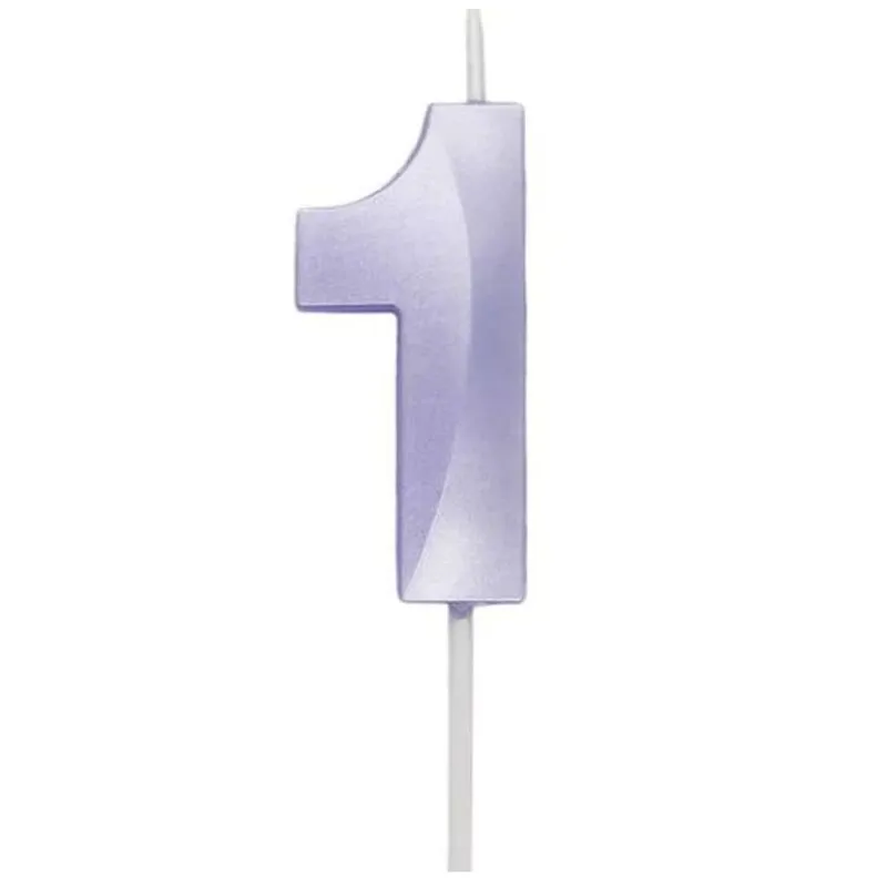 Vela de Aniversário Mini Design Perolizada Lilás Candy Nº 1 - Silver Festas