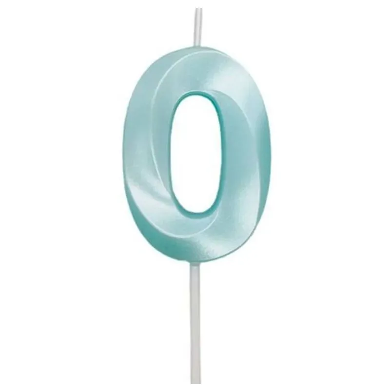 Vela de Aniversário Mini Design Perolizada Azul Tiffany Nº 0 - Silver Festas