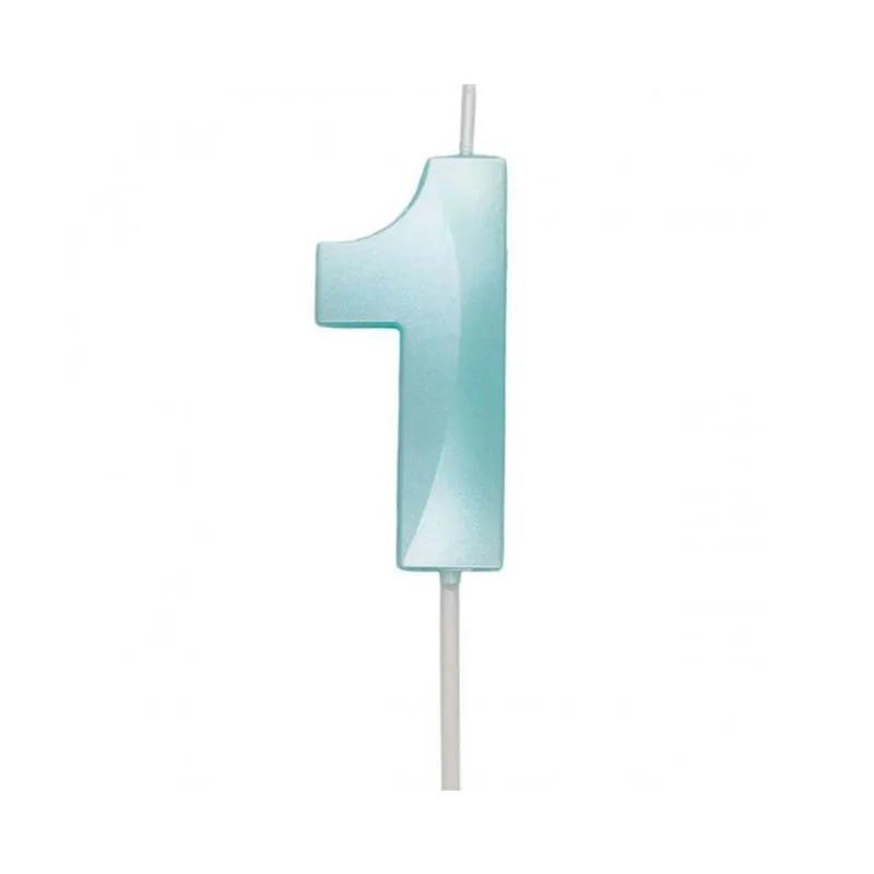 Vela de Aniversário Mini Design Perolizada Azul Tiffany Nº 1 - Silver Festas