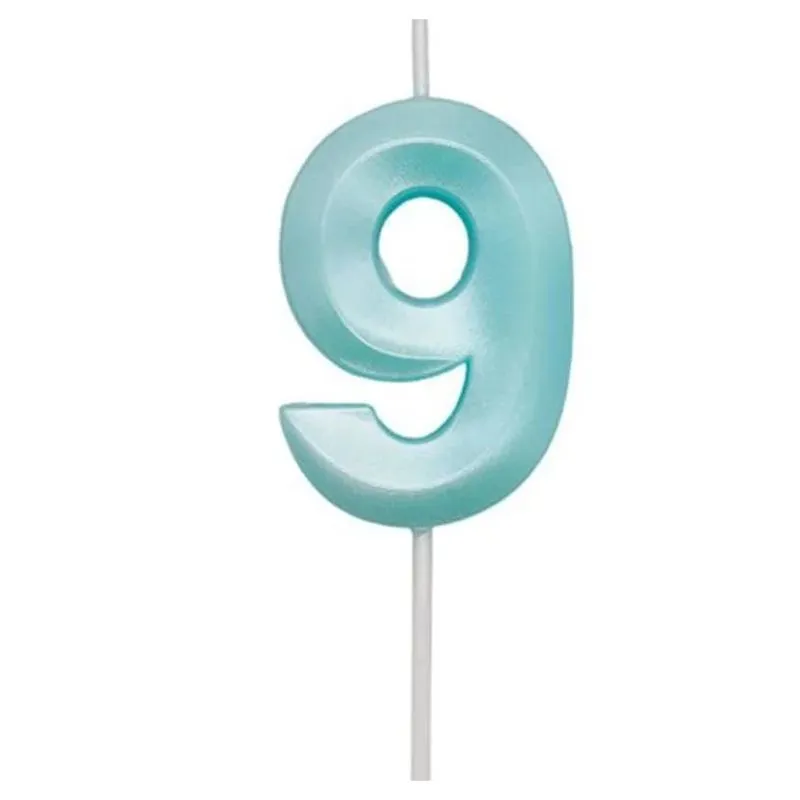 Vela de Aniversário Mini Design Perolizada Azul Tiffany Nº 9 - Silver Festas