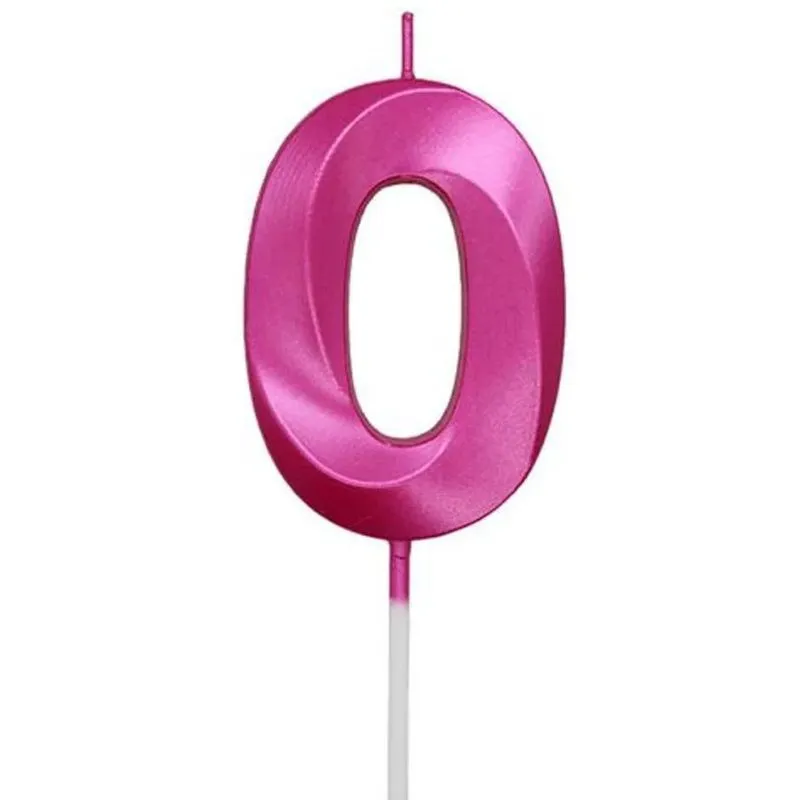 Vela de Aniversário Design Perolizada Rosa Pink Nº 0 - Silver Festas