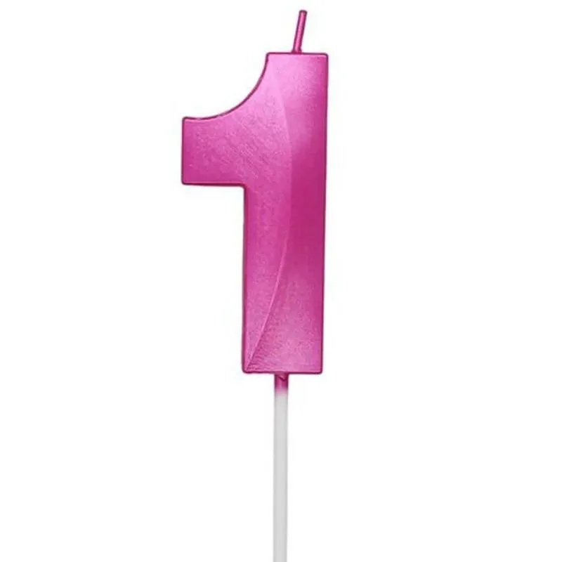 Vela de Aniversário Design Perolizada Rosa Pink Nº 1 - Silver Festas
