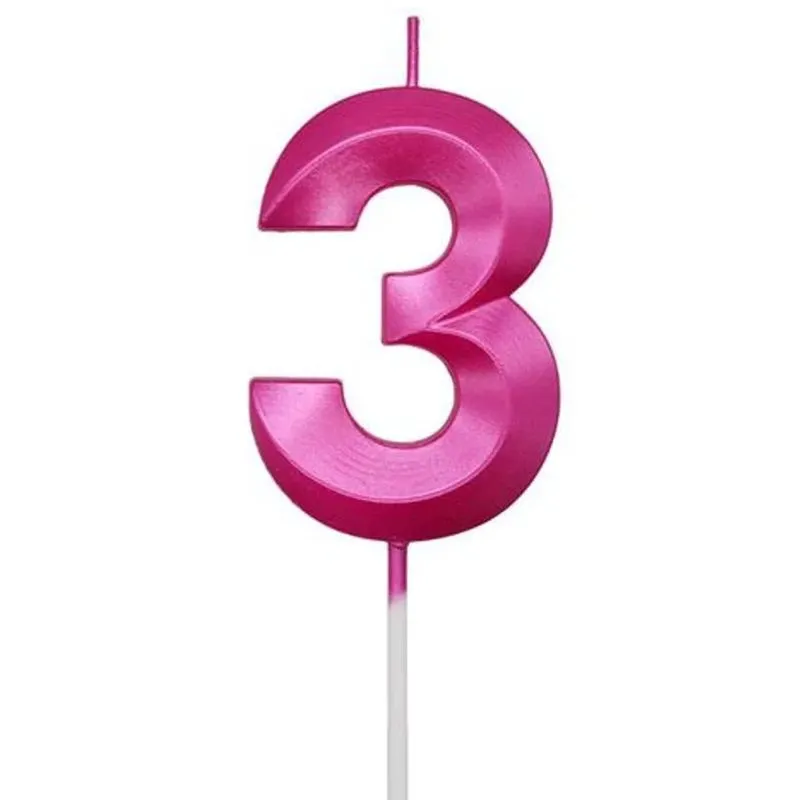 Vela de Aniversário Design Perolizada Rosa Pink Nº 3 - Silver Festas