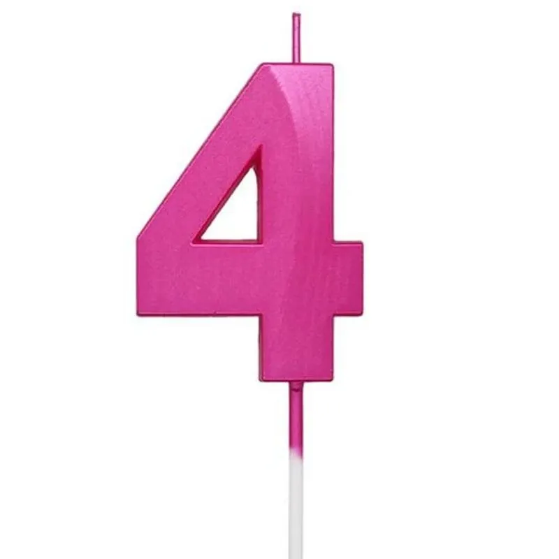 Vela de Aniversário Design Perolizada Rosa Pink Nº 4 - Silver Festas