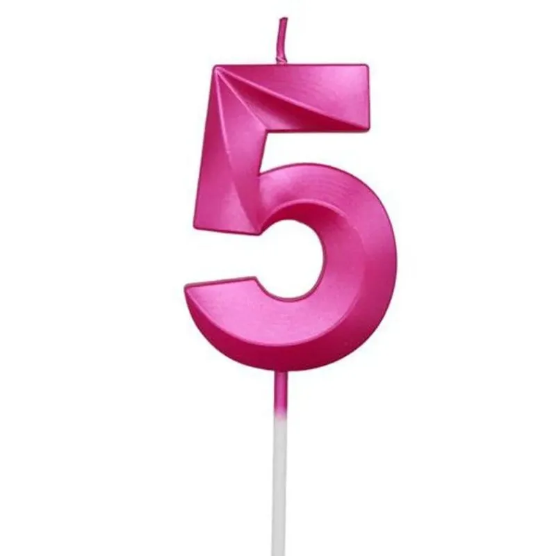 Vela de Aniversário Design Perolizada Rosa Pink Nº 5 - Silver Festas