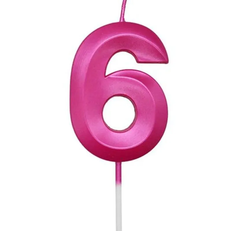 Vela de Aniversário Design Perolizada Rosa Pink Nº 6 - Silver Festas