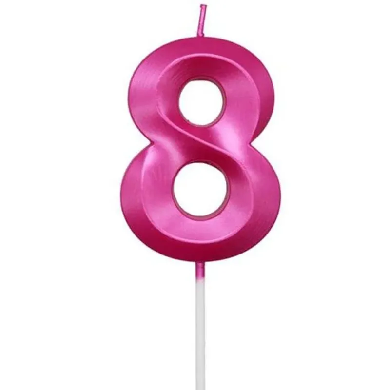 Vela de Aniversário Design Perolizada Rosa Pink Nº 8 - Silver Festas