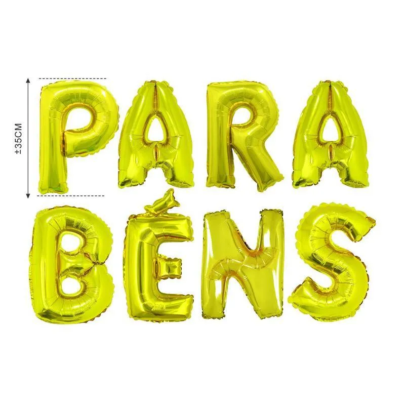 Balão Parabéns SILVER FESTAS Dourado com Canudo