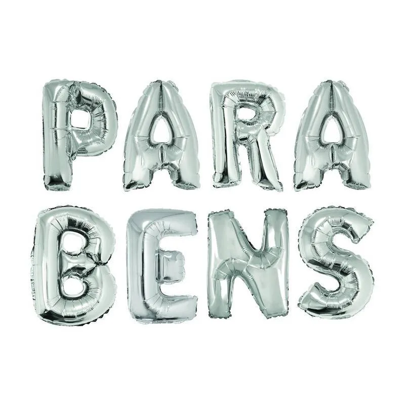 Balão Parabéns SILVER FESTAS Prata com Canudo